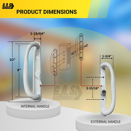 10' Olympus Sliding Patio Glass Door White Offset Pull Handle Set Replacement with Keys fits 3 ¹⁵/₁₆ inches Hole Spacing, and 1-1/4' to 2-1/4' Door Thickness - Fix and Repair Hardware