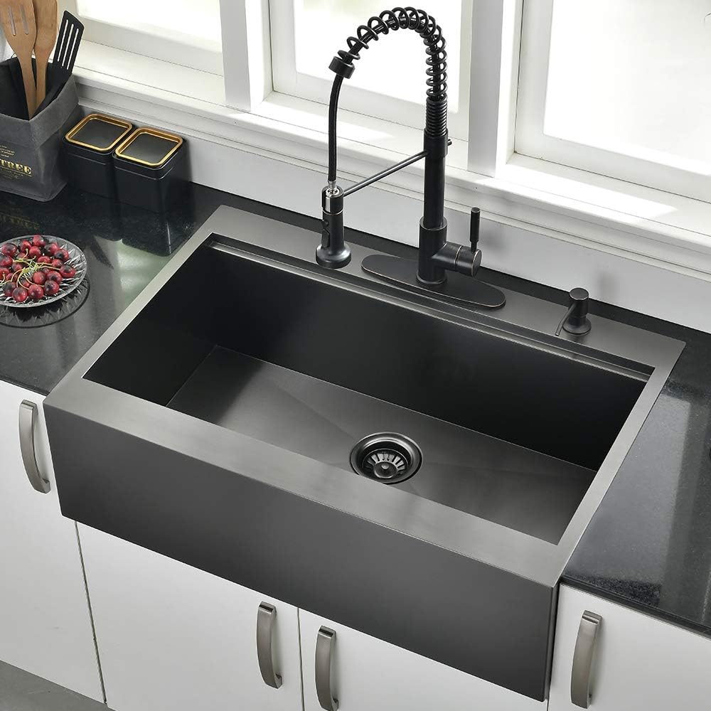 30 Inch Black Farmhouse Kitchen Sink Drop In - 30 inch Apron Front Farmhouse Sink Workstation Kitchen Sink Single Bowl 16 Gauge Stainless Steel Farm Sink