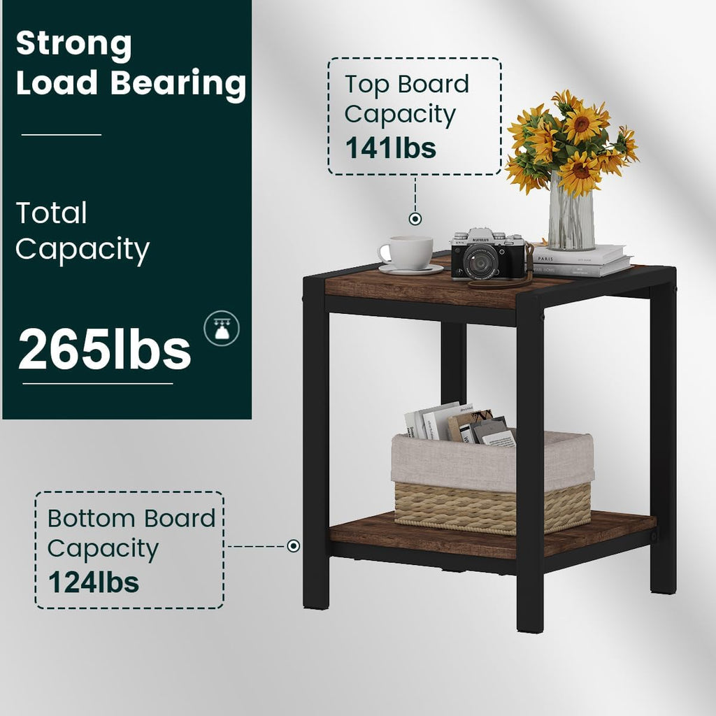 BON AUGURE End Table Set of 2, Small Side Table for Living Room, Night Stand, Bedside Tables with 2-Tier Storage Shelves for Bedroom, Small Spaces (Rustic Oak)