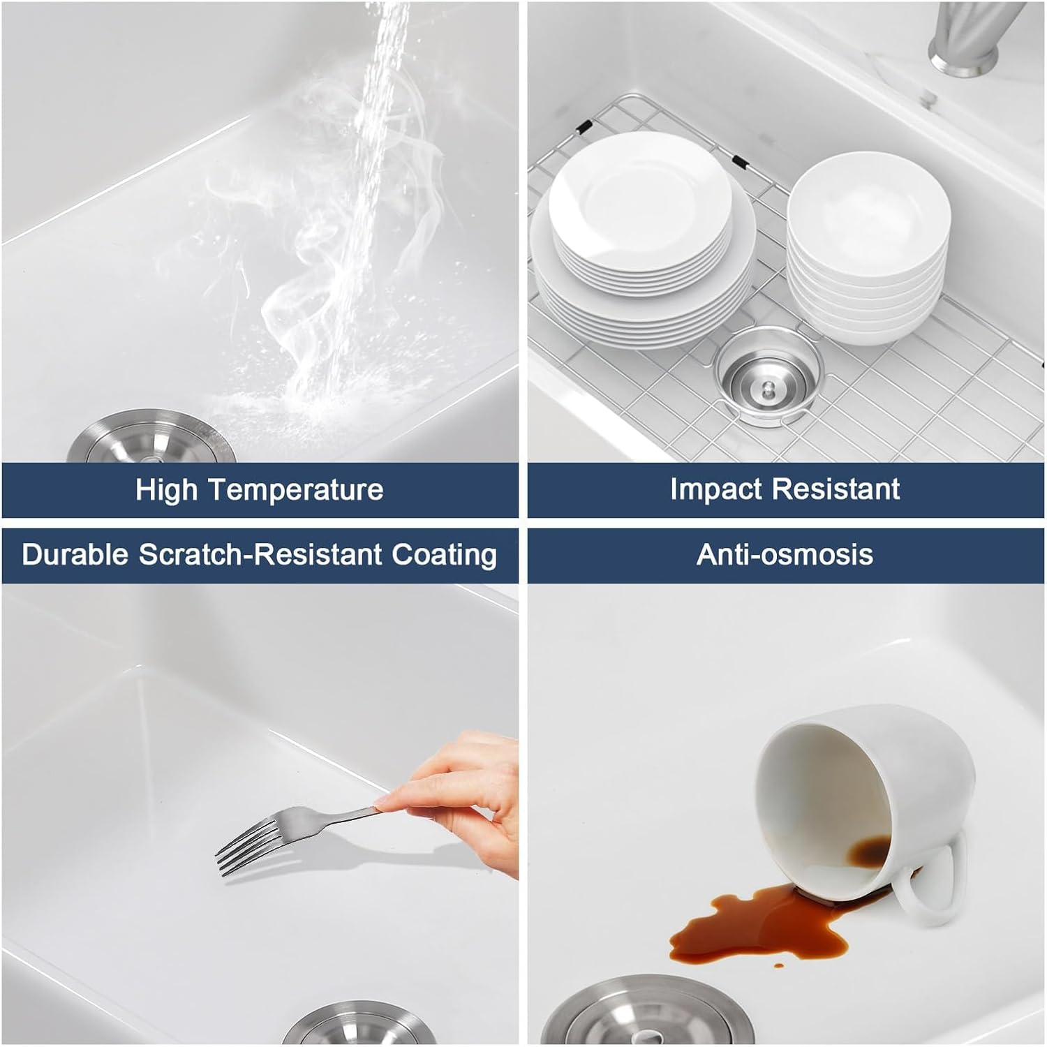 White Farmhouse Sink 33 Inch Kitchen Sinks Workstation Flat Fireclay Porcelain Ceramic Single Bowl Farm Sinks 33x20x10 Inch with Red Wooden Cutting Board
