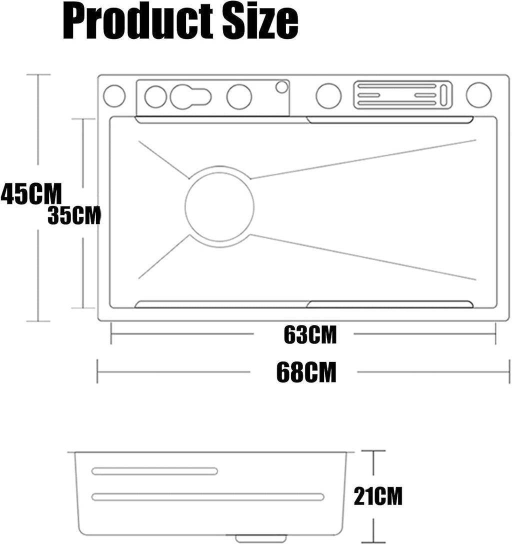 Single Bowl Kitchen Sink with Stainless Steel Sink with Waterfall Waterfall Water Left with Knife Box with Pull-Out Tap (A-68x45CM