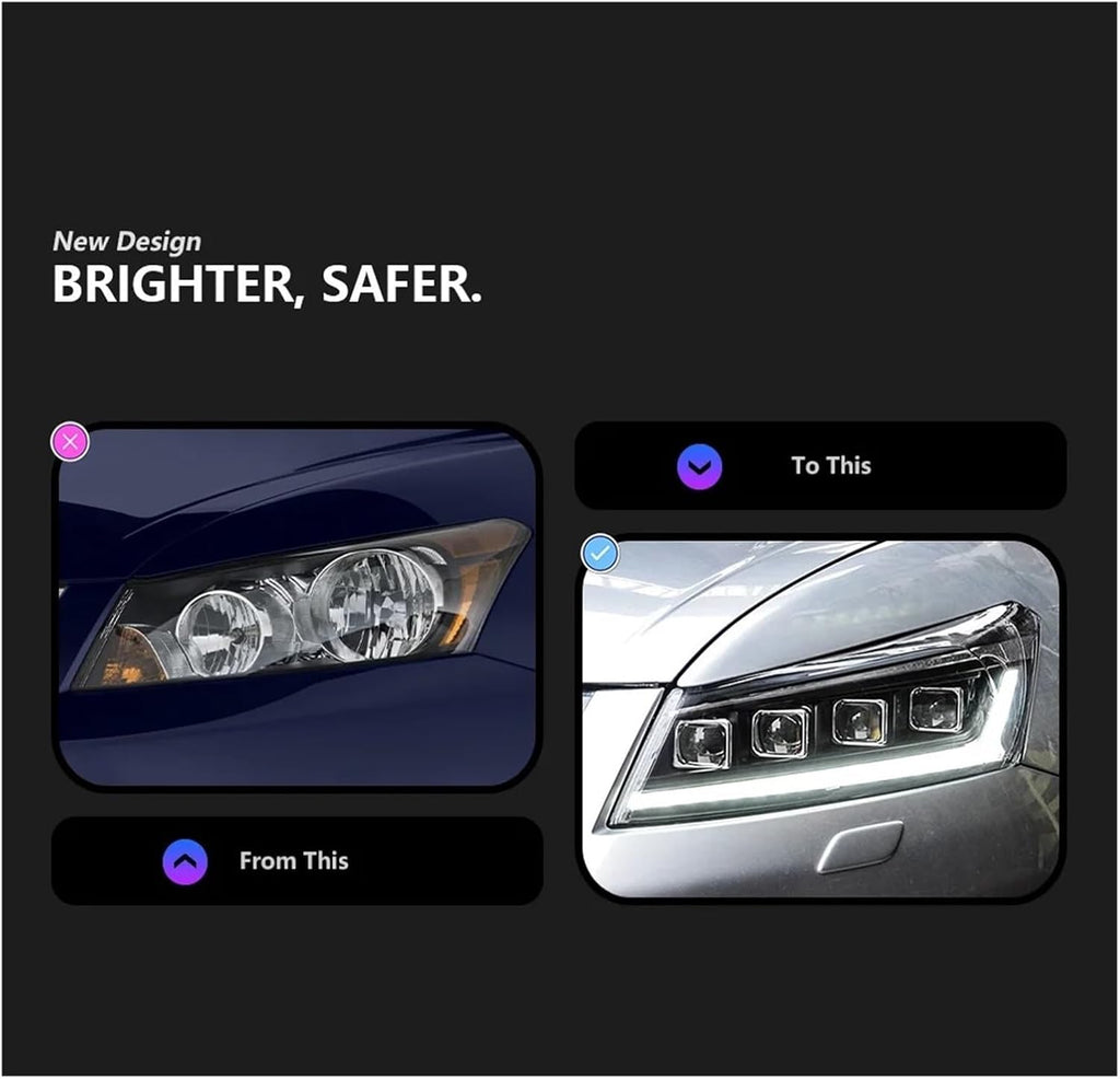 Car Lights Compatible With Accord 8th 2008-2012 G8 LED Auto Headlights Assembly Upgrade Dynamic Signal Lamp Projector 4 Lens Accessories