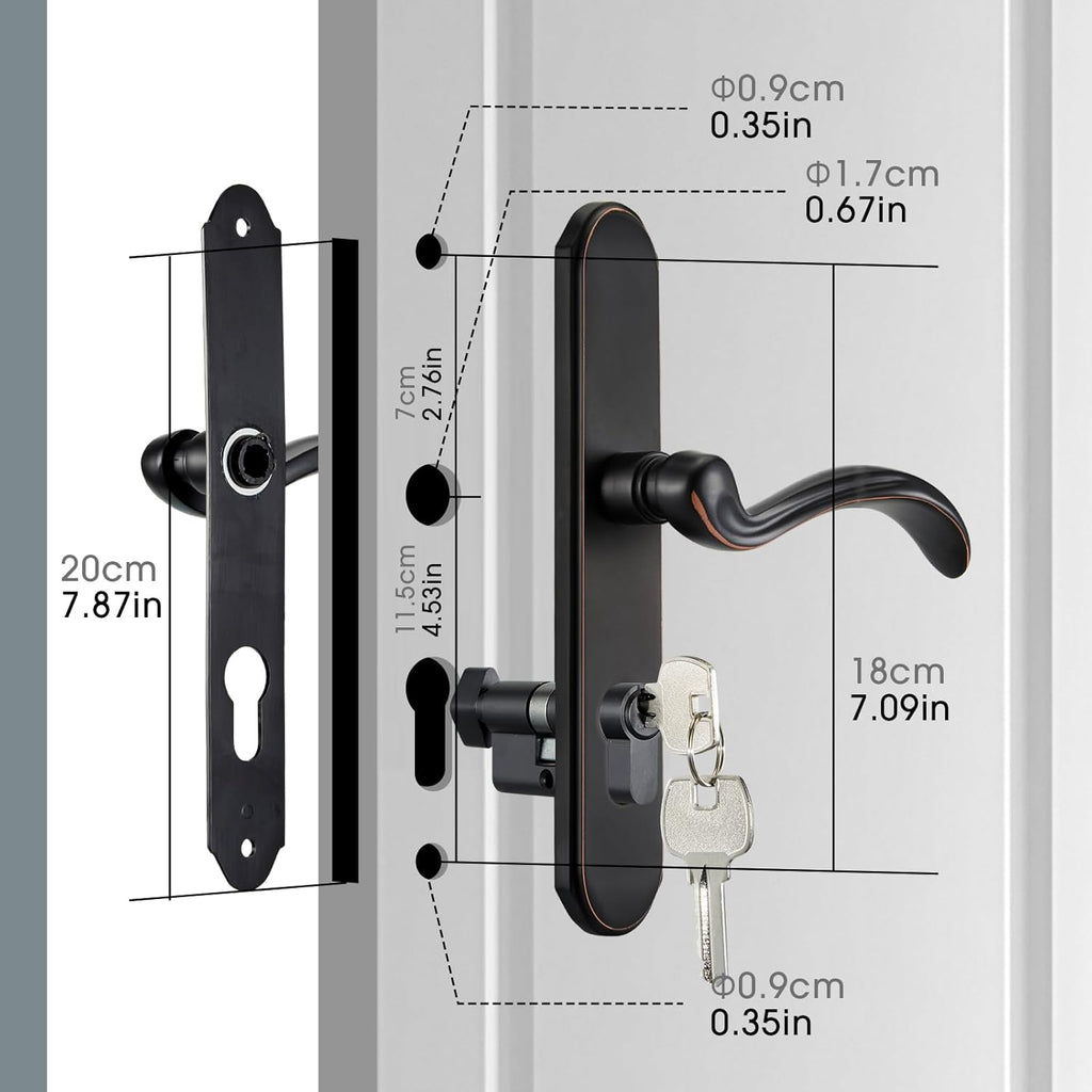 HauSun Storm Door Handle Set Replacement Kit with 2 Point Mortise Lock and Key,Security Door Keyed Lever Handle Fits for Pella or Larson Storm Door (Oil Rubbed Bronze)