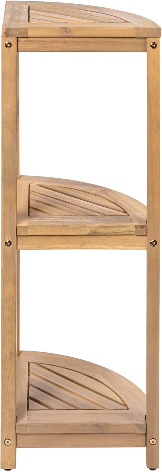 happimess SHF1000T Sela 33' Classic Minimalist 3-Tier Acacia Wood Freestanding Bathroom Corner Shelf, Shower Organizer, Storage Rack for Bath, Office, Kitchen Desktop, Light Teak