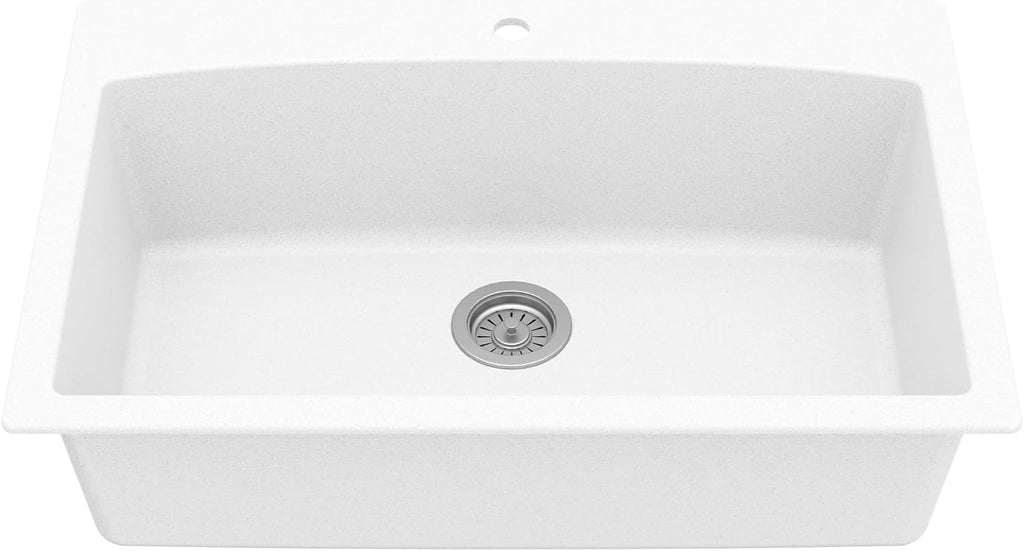 Karran QT-712 33 Inch Drop-In Quartz Composite Single Bowl Kitchen Sink, Top Mount, 1-Hole, Heat & Scratch Resistant, Easy Clean, White