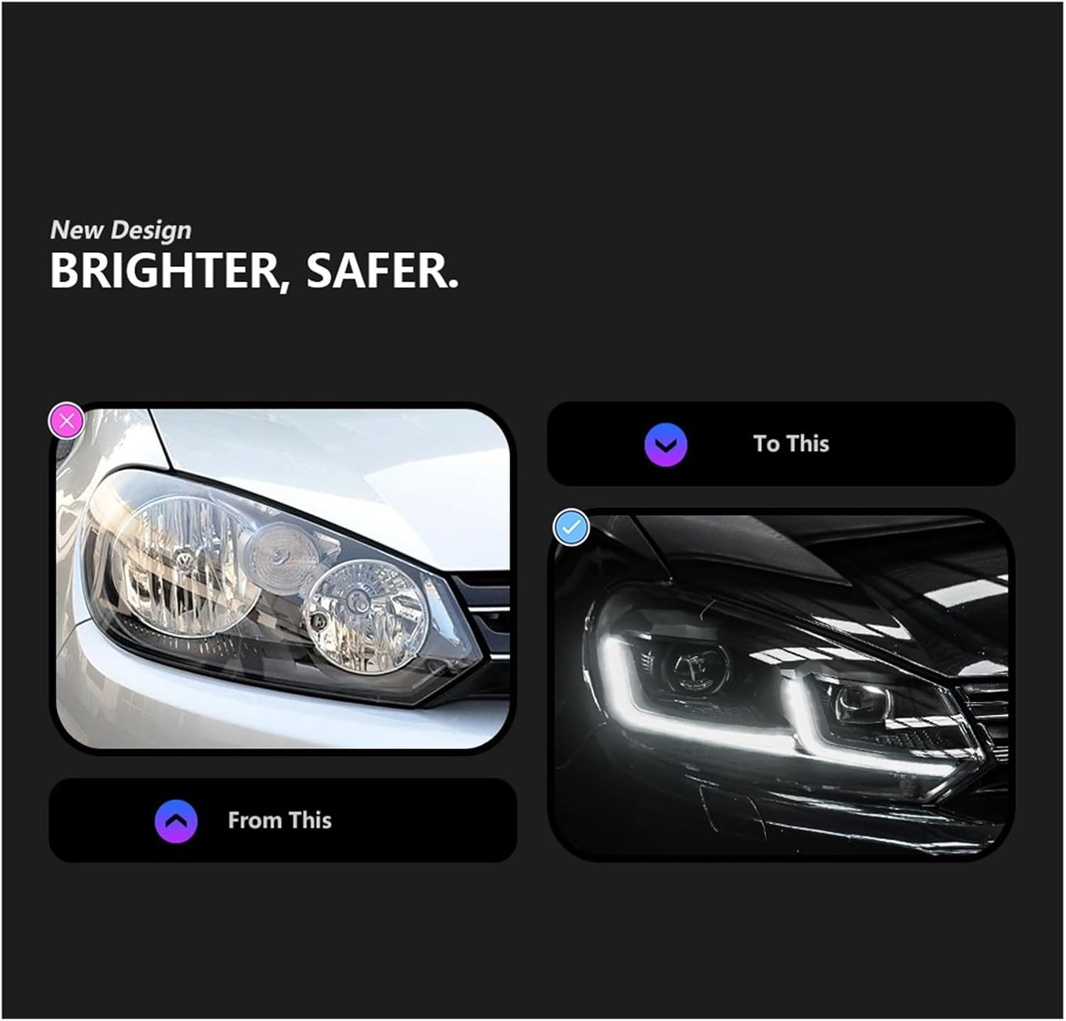 Car Lights Compatible With Golf 6 2009-2012 R20 Golf6 MK6 LED Auto Headlights Assembly Upgrade 7.5 Design LHD RHD Version Tools Accessories(Black One Set,For Left Hand Drive)