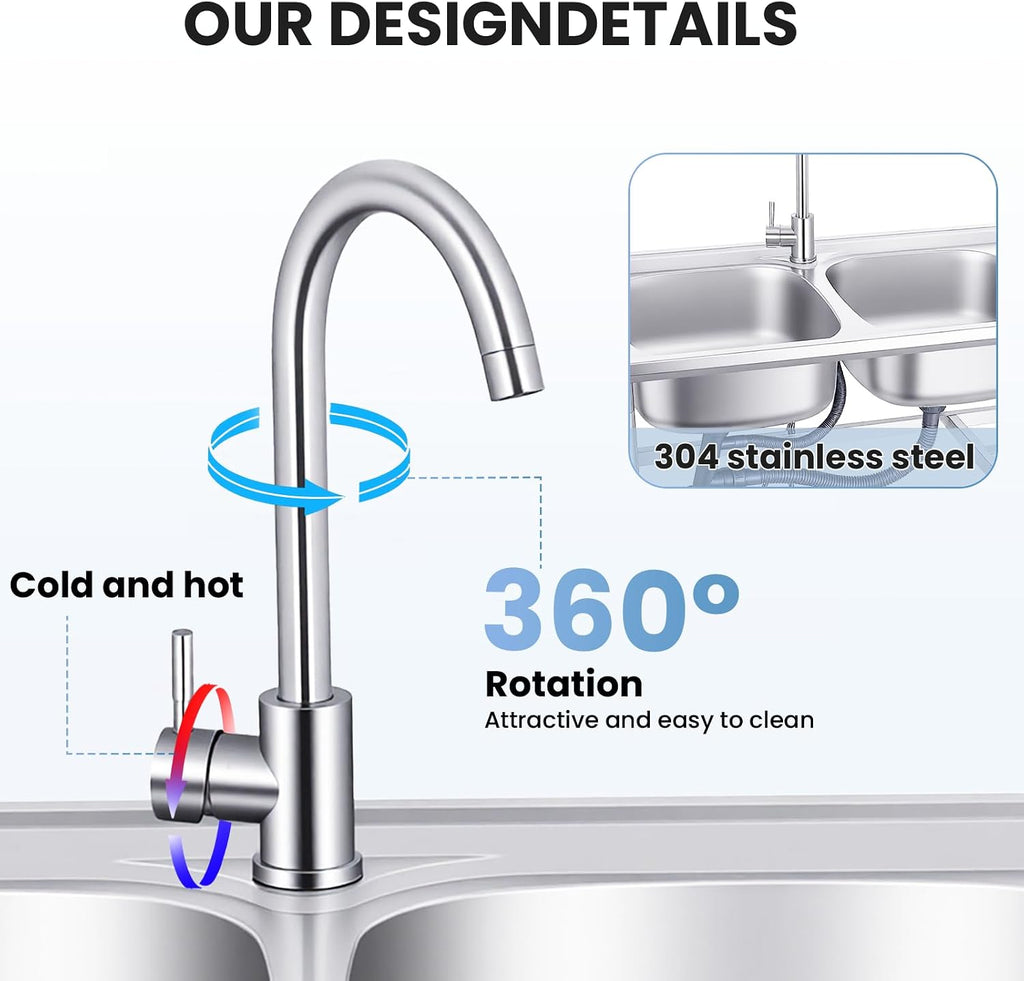 Stainless Steel Commercial Sink with Double Bowls, with 360° Rotation Faucets, Pipe, Workbench, 2-Tier with Storage Shelves Stainless Steel Utility Sink, Freestanding Portable Sink for Home/Restaurant