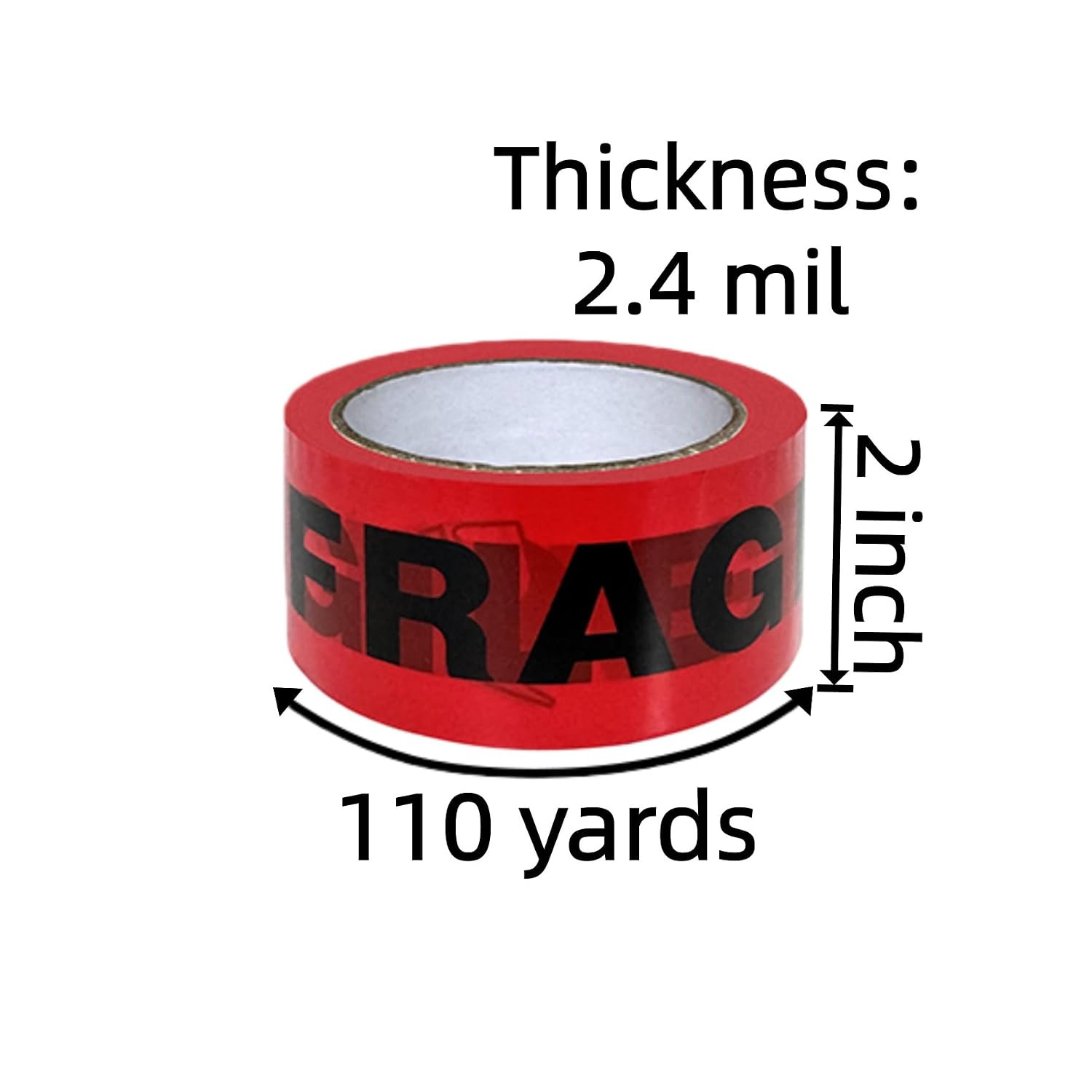 Fragile Tape Handle with Care Packing Tape 72 Rolls 2.4 Mil 2 Inch x 330 Feet (110 Yards) Heavy Duty Shipping Box Sealing Tape Suitable for Shipping and Moving Boxes (Black Fragile and Red)