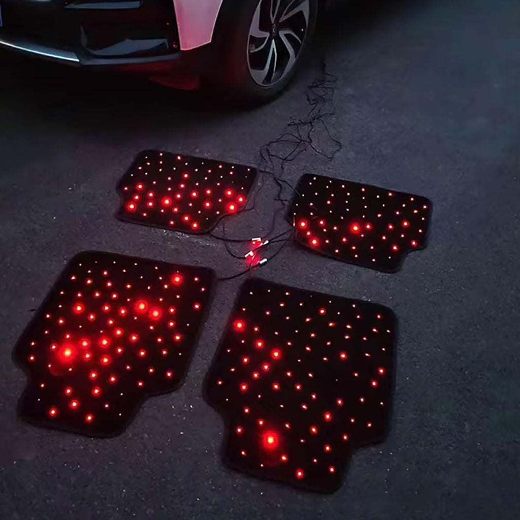 Starlight LED Car Floor Mats, 4pcs Shiny Starry Sky Star Light Floor Mats, App Control Washable Fiber Optic Lights Universal Automotive Decoration Atmosphere Light