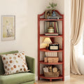 Wooden Corner Bookshelf, 3/4/5/6 Tier Tall Narrow Bookcase, Modern Corner Shelf Stand for Living Room, Bedroom, Office(Red,5th Floor: 130cm)