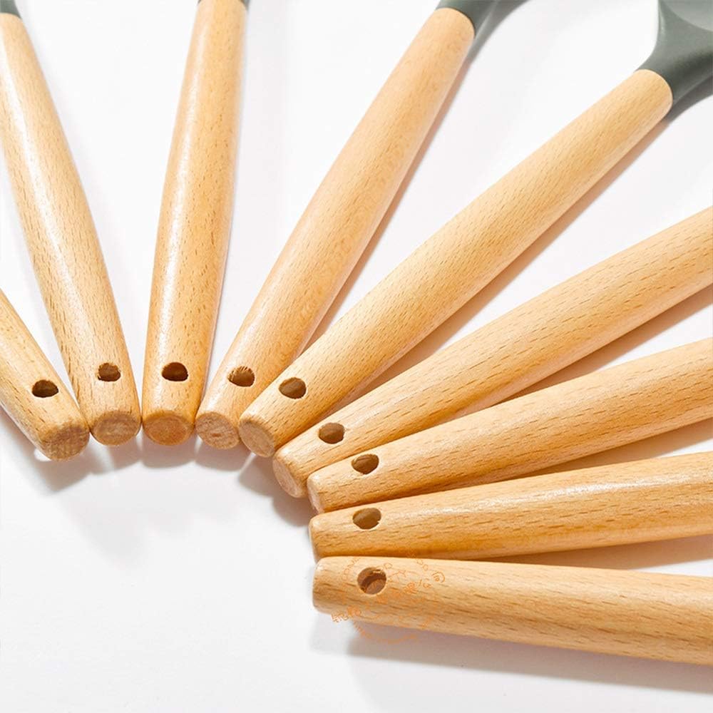 Wood Handle Silicone Nonstick Kitchen Utensil Set for Cooking Gadgets Cooking Utensils Set with Wood Handles Cookware ladle，