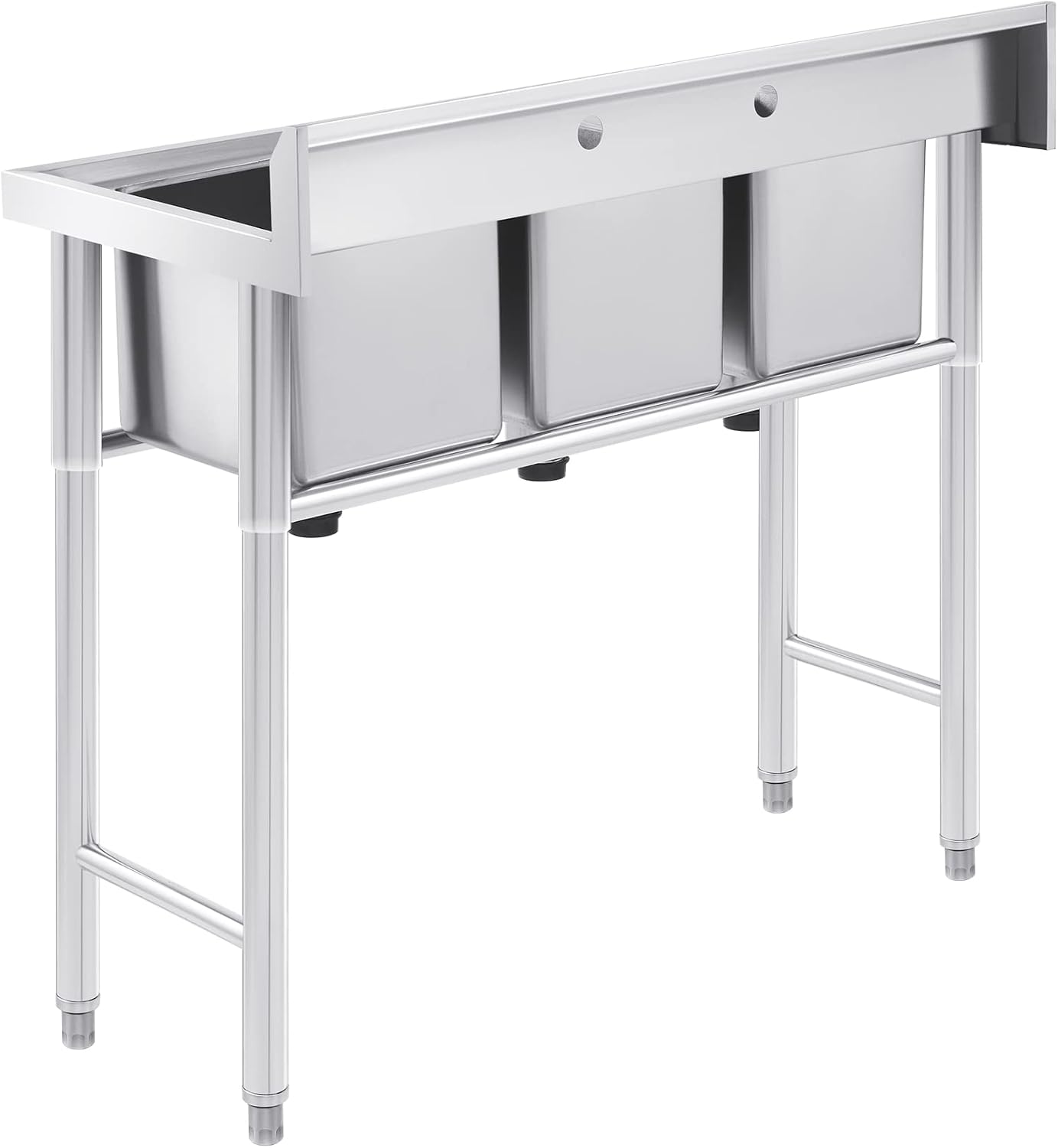Wilprep Commercial Stainless Steel Sink with 3 Compartments, Free Standing Restaurant Sink Station with Strainer, Kitchen Prep & Utility Sink for Home Garage Bar, 39'' W × 17.7'' D × 37.4'' H, Silver