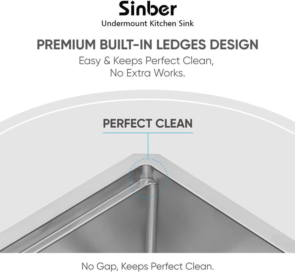 Sinber KSS0001S-OK 32' x 19' x 10' Undermount Single Bowl Workstation Kitchen Sink with 16 Gauge 304 Stainless Steel Satin Finish 6 Accessories