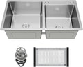 30-inch Kitchen Sink, Double Bowl Drop-in/Top-Mount 304 Stainless Steel with Nano Coating, Includes Drain Assembly & Fruit Basket for Modern Kitchen (30.7' x 16.9')