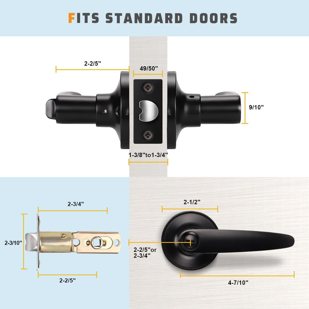 KNOBWELL 10 Pack Door Levers Matte Black Bedroom Door Handles with Lock Privacy Door Handles Interior Door Knobs(Lock with NO Key)