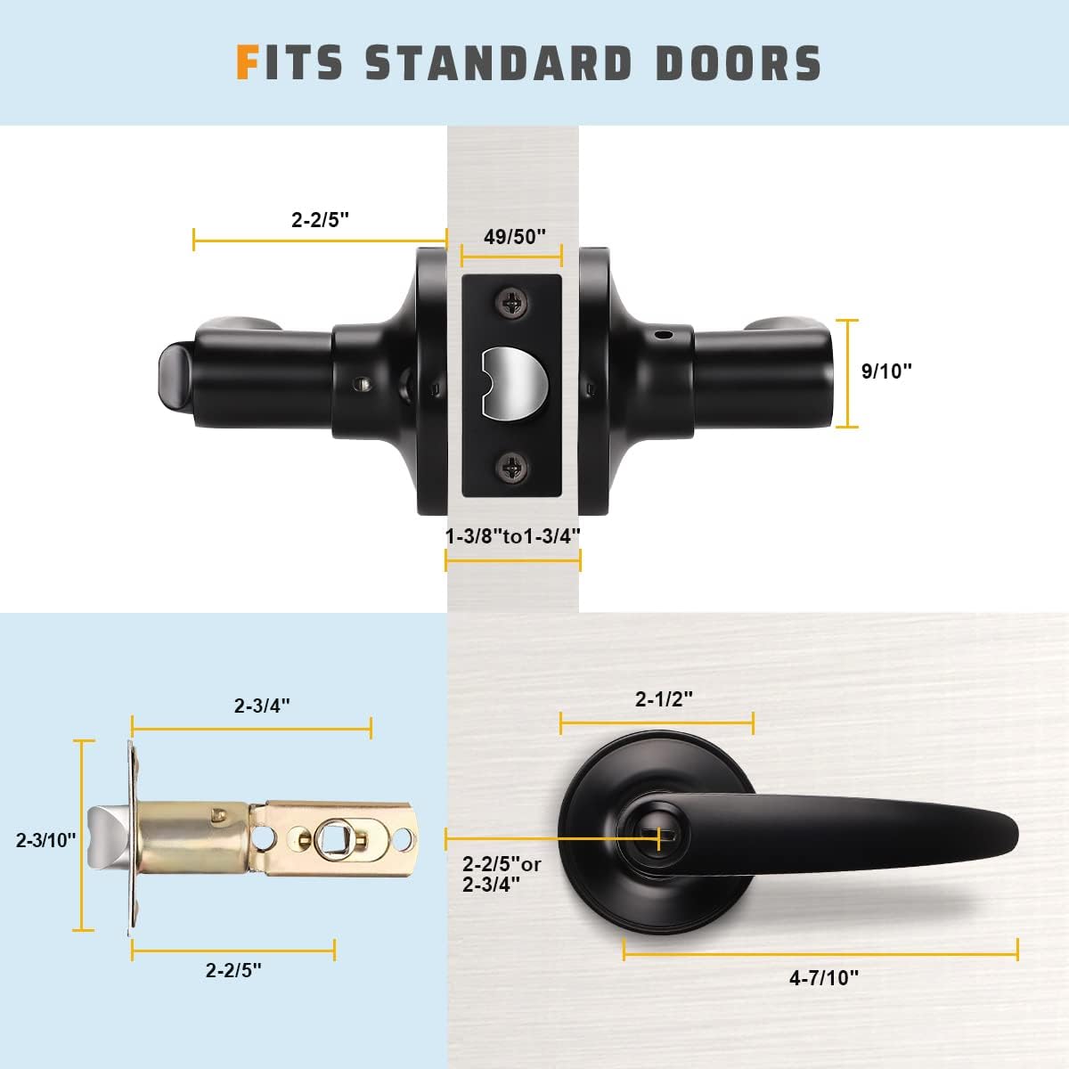 KNOBWELL 10 Pack Door Levers Matte Black Bedroom Door Handles with Lock Privacy Door Handles Interior Door Knobs(Lock with NO Key)