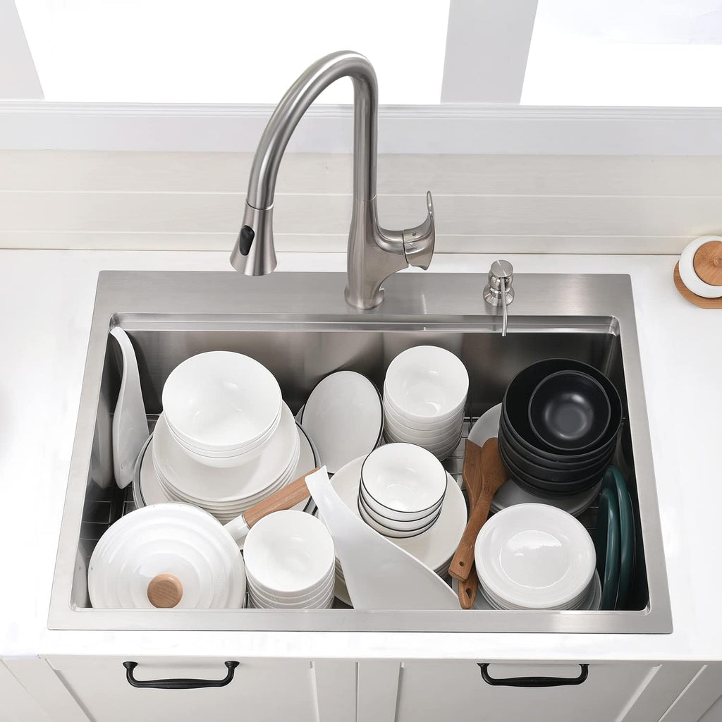 30 Inch Drop In Kitchen Sink - VOKIM 30 x22 Inch Drop In/Topmount Sink Workstation 16 Gauge Stainless Steel 10'' Deep Handmade Kitchen Sink with Cutting Board& Strainer