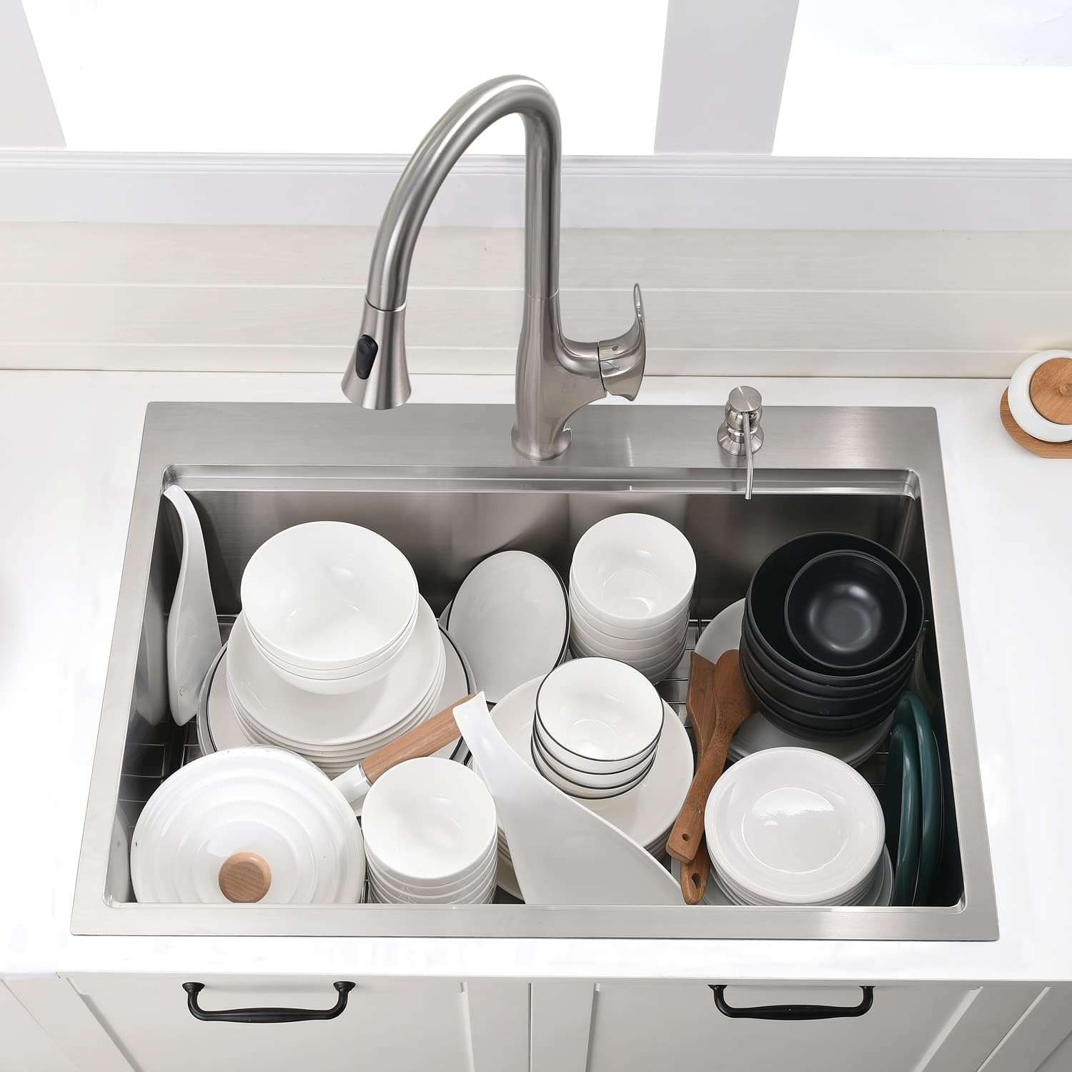 30 Inch Drop In Kitchen Sink - VOKIM 30 x22 Inch Drop In/Topmount Sink Workstation 16 Gauge Stainless Steel 10'' Deep Handmade Kitchen Sink with Cutting Board& Strainer