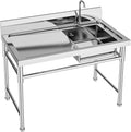 CNCEST Commercial Kitchen Sinks Single Bowl,304 Stainless Steel Catering Prep Table,Kitchen Wash Bowl Sink Basin,120x60x80cm,for Restaurant, Laundry, Garage (1 Bowl)