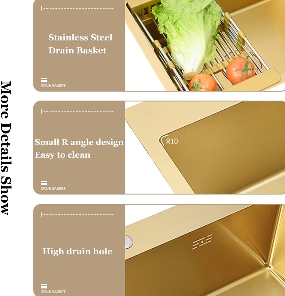 Home Décor Bar Sink Stainless Steel Single Bowl Kitchen Sink with Tap & Drain Assembly Drop in or Undermount (53 * 43 * 21Cm