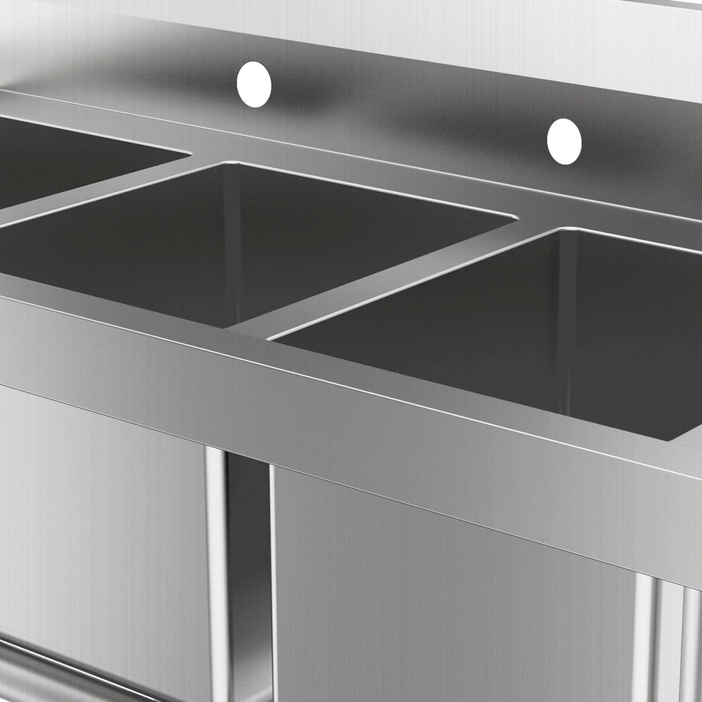ROVSUN 3-Compartment Commercial Sink, Stainless Steel Utility Tub Sink with Leg, Freestanding Kitchen Sink for Restaurant Laundry Room Garage Outdoor, 39'D x 17.7'W x 40.2'H, Silver