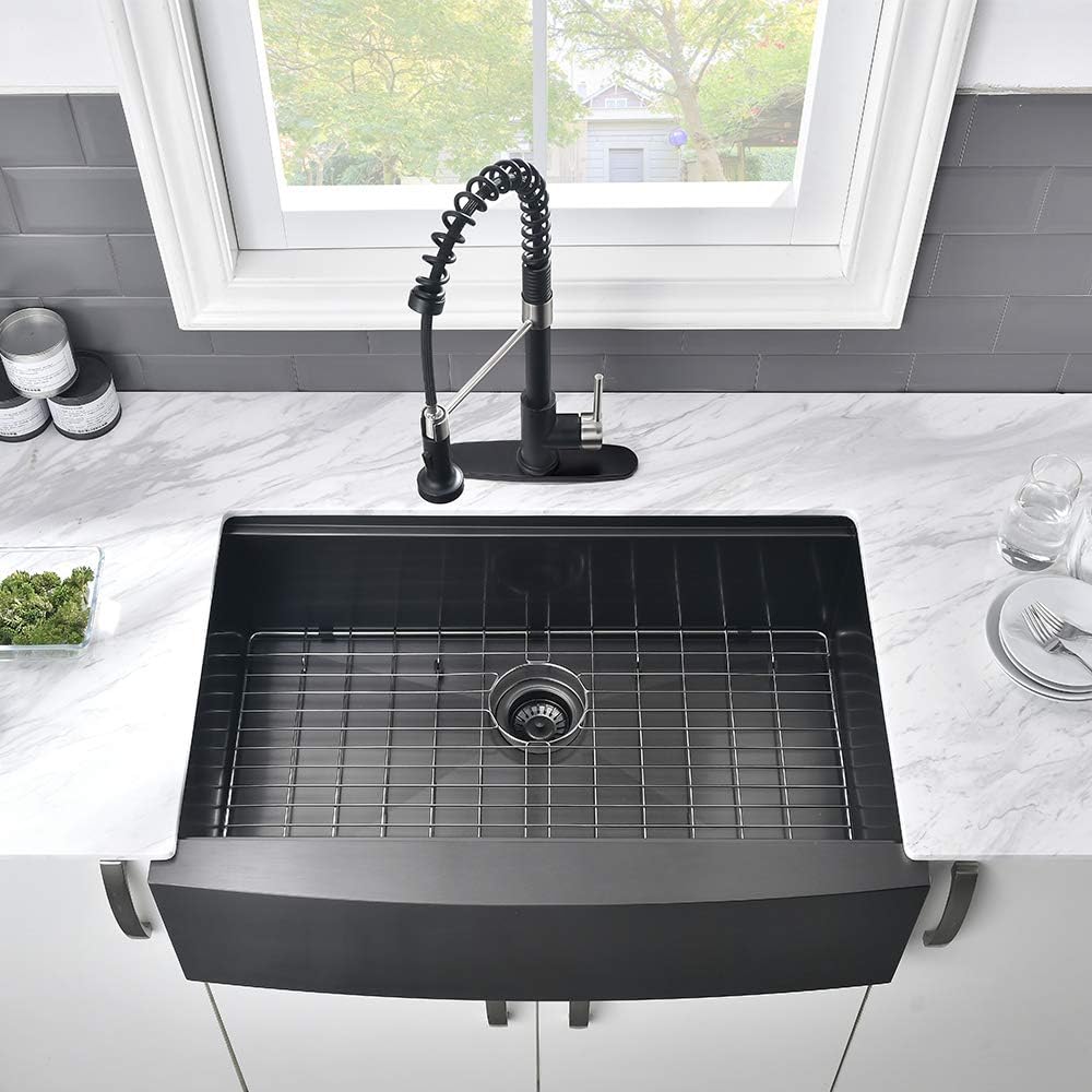 33 Inch Black Farmhouse Sink Workstation-VASOYO 33x22 Farm Sink Black Stainless Steel Apron Front Farmhouse Kitchen Sinks Undermount 16 Gauge Single Bowl Deep Kitchen Sinks with Cutting Board