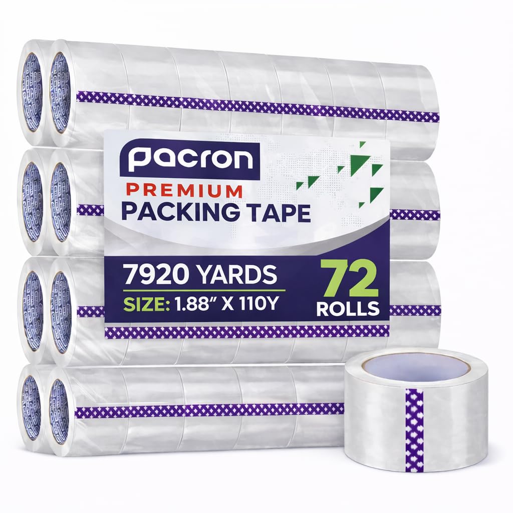 Clear Packing Tape 2 MIL Thick - 72 Heavy-Duty Wrapping Tape - 110-Yard Length, 7920 Total Yards 1.88-Inch Wide Strong Adhesive Rolls for Moving, Office Packaging, Storage Organization & Warehouse