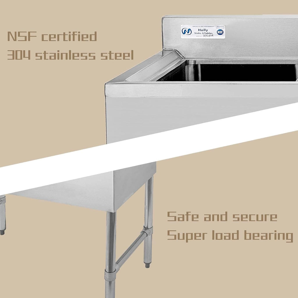 HALLY 3 Compartment Sink of Stainless Steel NSF Commercial Utility Basin with 10' L x 14' W x 10' D Bowl for Bar, Restaurant, Kitchen, Hotel and Home