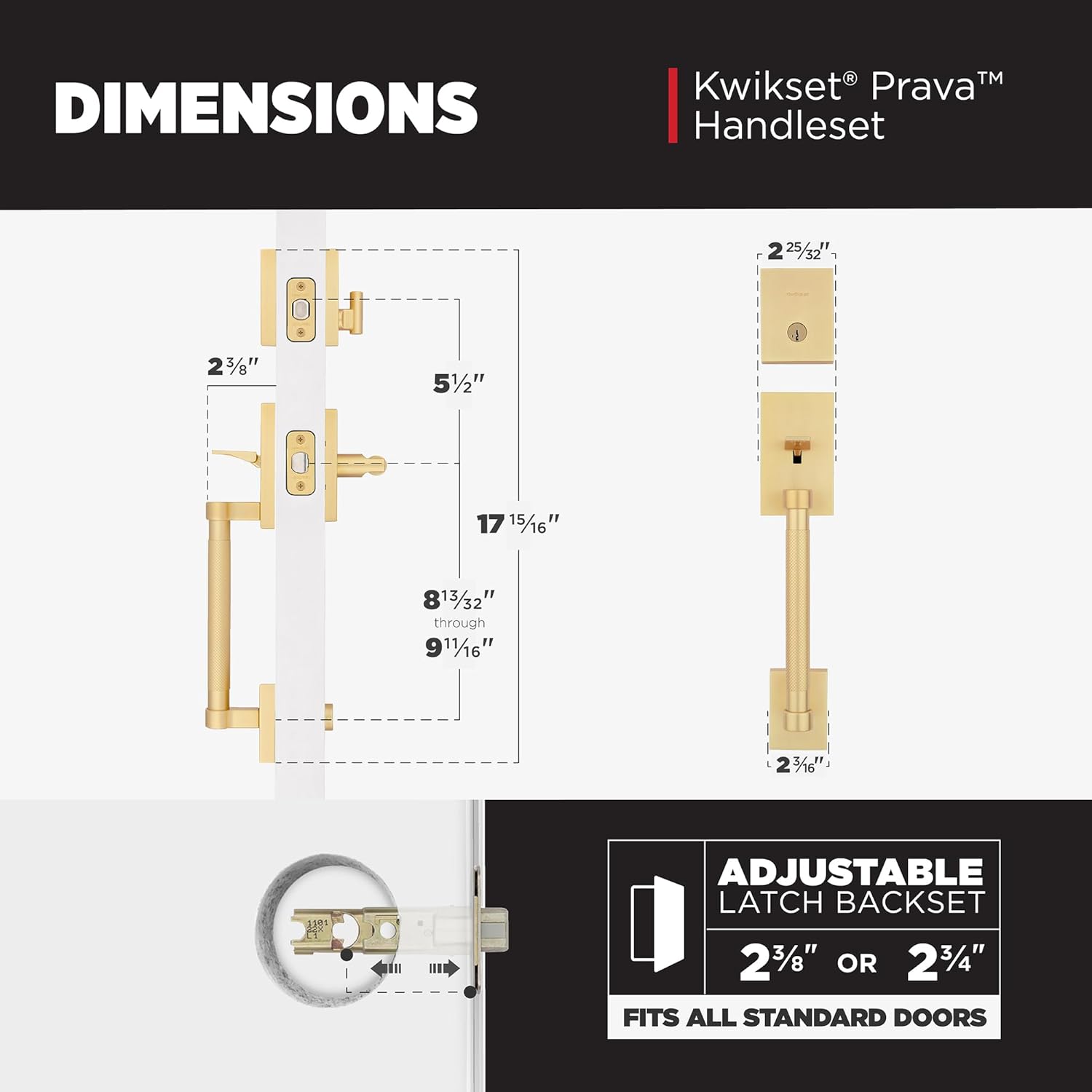 Kwikset Prava Front Door Lock Handle and Deadbolt Set, Entry Handleset Exterior with Interior Reversible Lever, Satin Brass, Pick Resistant SmartKey Rekey Deadbolt Security, with Microban Protection