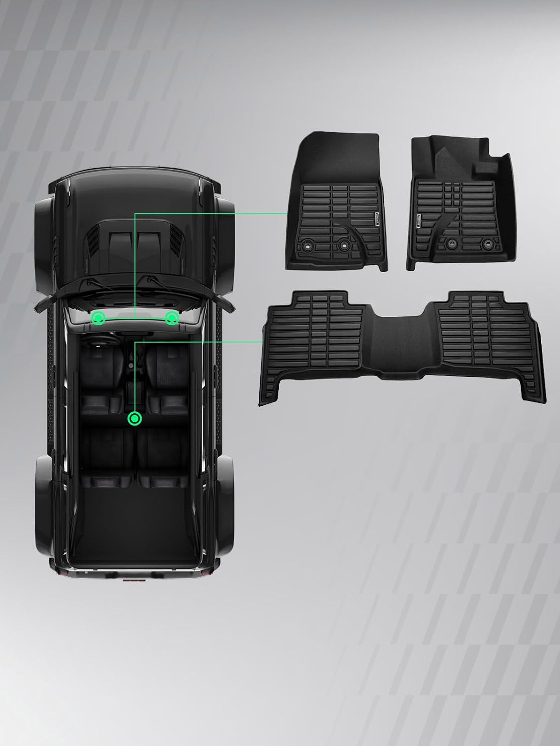 YHTAUTO Floor Mats Compatible with Toyota Land Cruiser 2013-2021 & Lexus LX570 2013-2020, TPE Floor Liners All-Weather Protection Custom Fit, 1st & 2nd Row, Set of 3