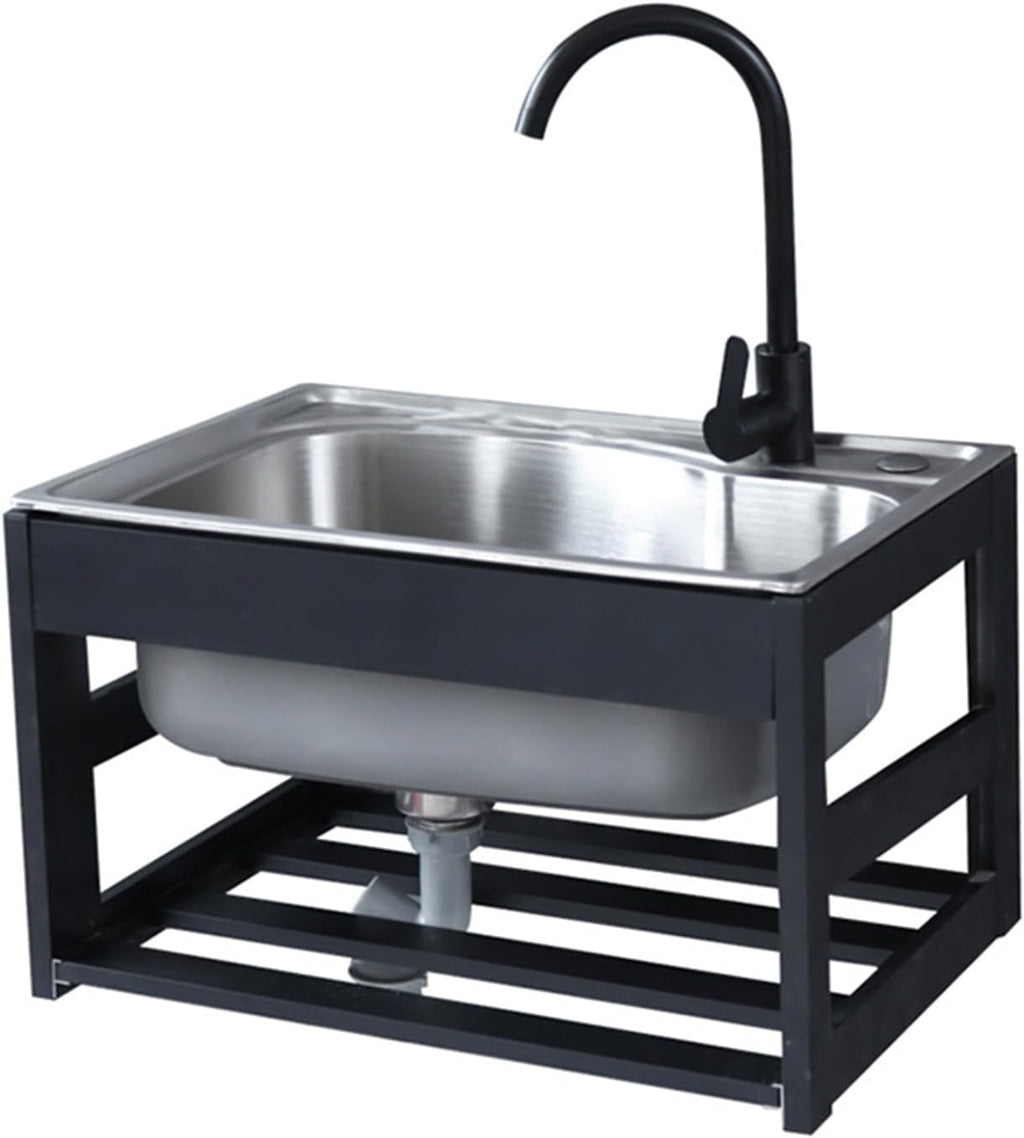 Wall-Mounted Kitchen Stainless Steel Sink, Single Bowl Kitchen Sinks, Utility Laundry Portable Handwashing Station, for Outdoor Indoor, Garage, Laundry/Utility Room,58x43cm-Small