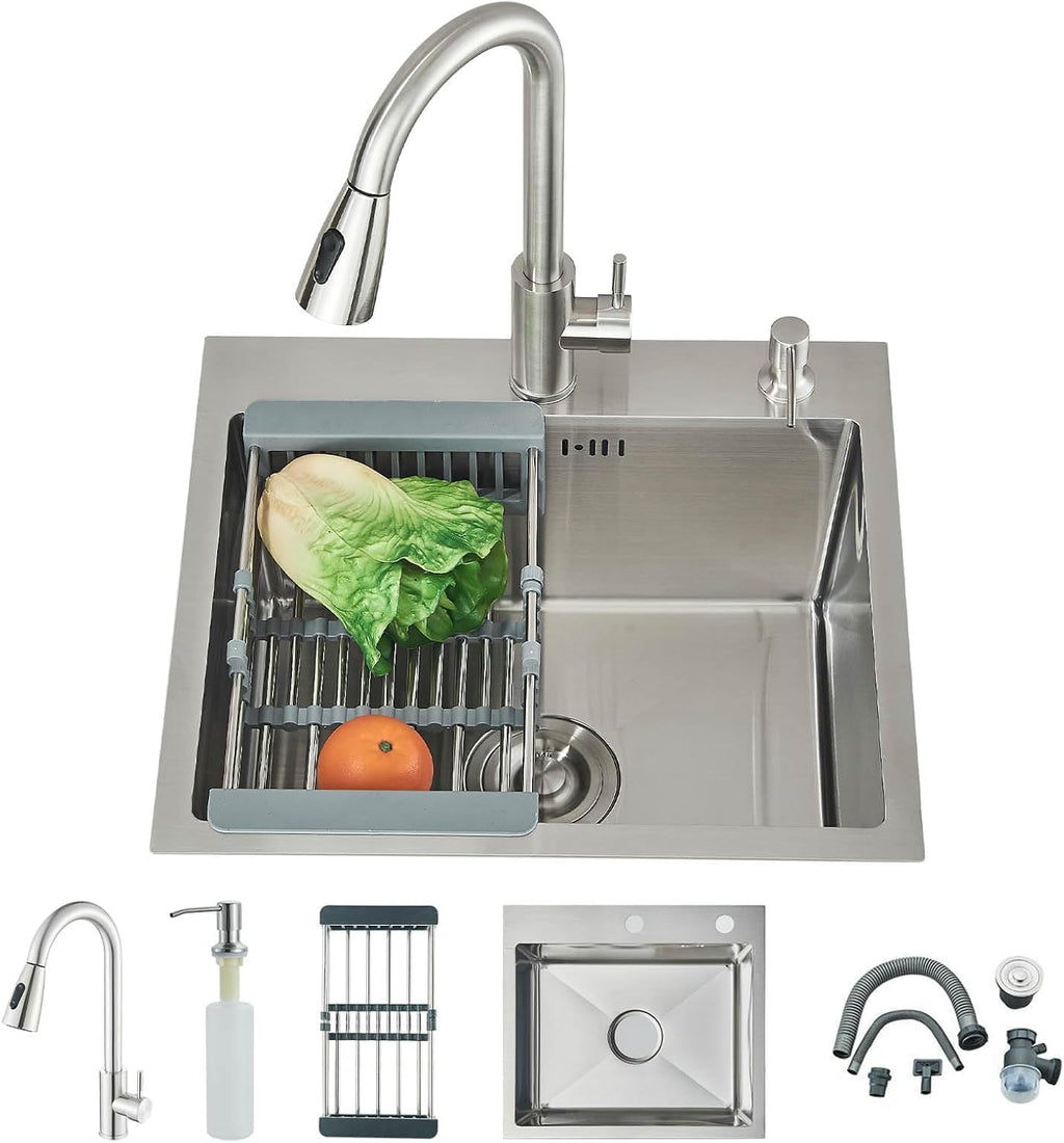 Drop in Large Single Bowl Kitchen Sink, Nano Coating Stainless Steel Handmade Single Bowl Topmount Kitchen Sink, Kitchen Sinks Farmhouse Undermount 68 * 45cm