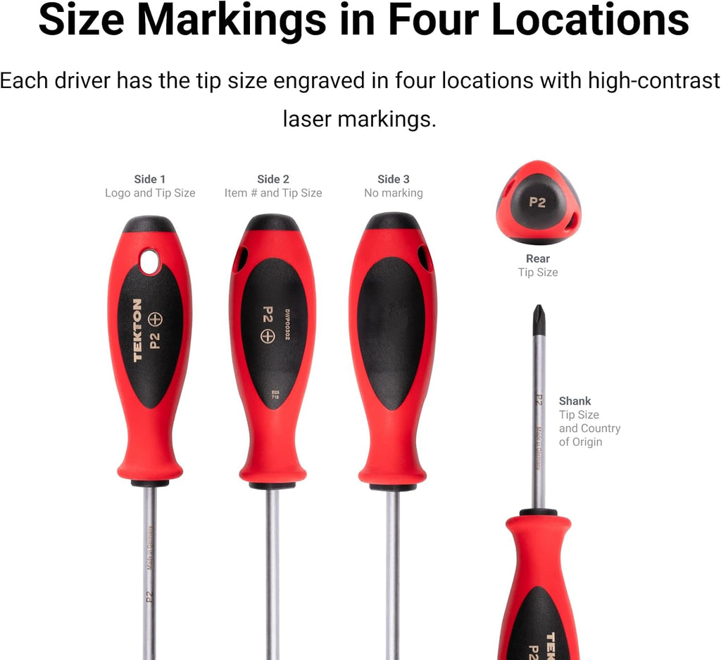TEKTON Phillips and Slotted Screwdriver Set with Modular Organizers - 4 Inch Shanks, 14-Piece (#0 - #4, 3-14 mm) | DWZ90107