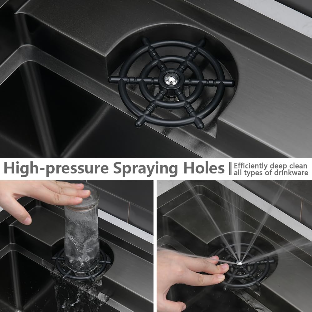 33 Black Drop In Waterfall Kitchen Sink Workstation-VASOYO 33x22 Black Stainless Steel Waterfall Kitchen Sink with Facuet and Cup Washer 16 Gauge Multifunctional Deep Single Bowl Topmount Smart Sinks