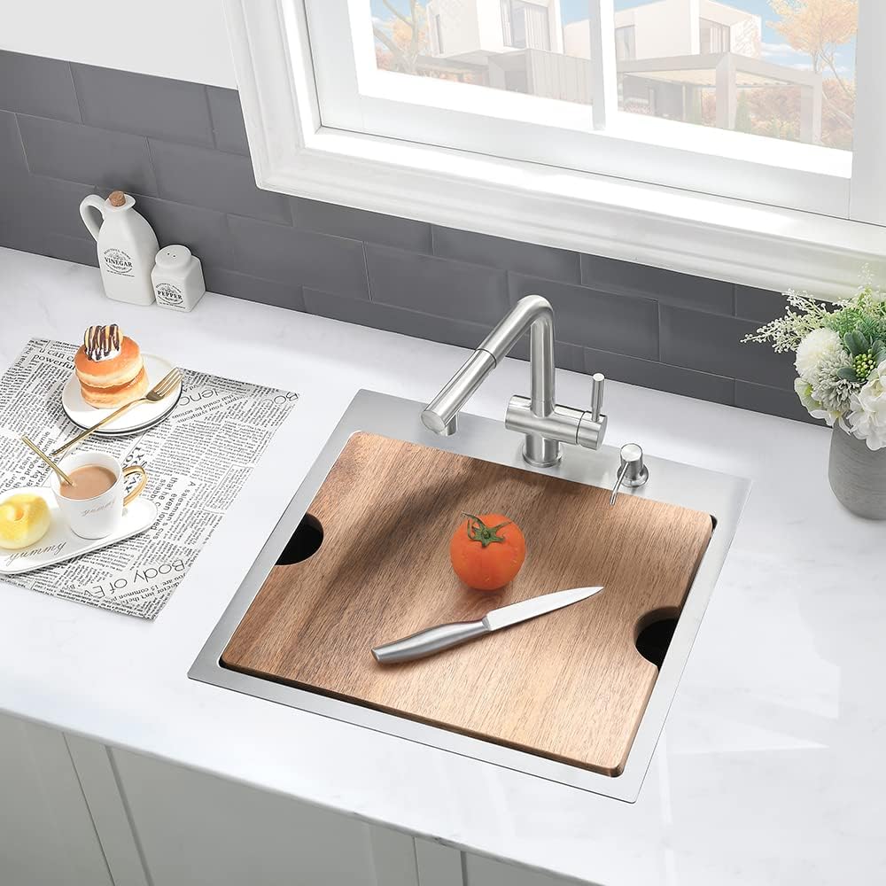 Bar Sink Drop In-VASOYO-18x18 Inch Small Kitchen Sink Drop In Rv Sinks 16 Gauge Stainless Steel Small Wet Bar Sinks Deep Single Bowl Outdoor Basin with Cutting Board