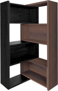 Expandable 3-in-1 Convertible Bookcase with Adjustable Width, Corner & Straight Shelf Design, 4-Tier Modern Storage Organizer, Space-Saving (Black + Walnut, 23.6' × 11.8' × 63.0')