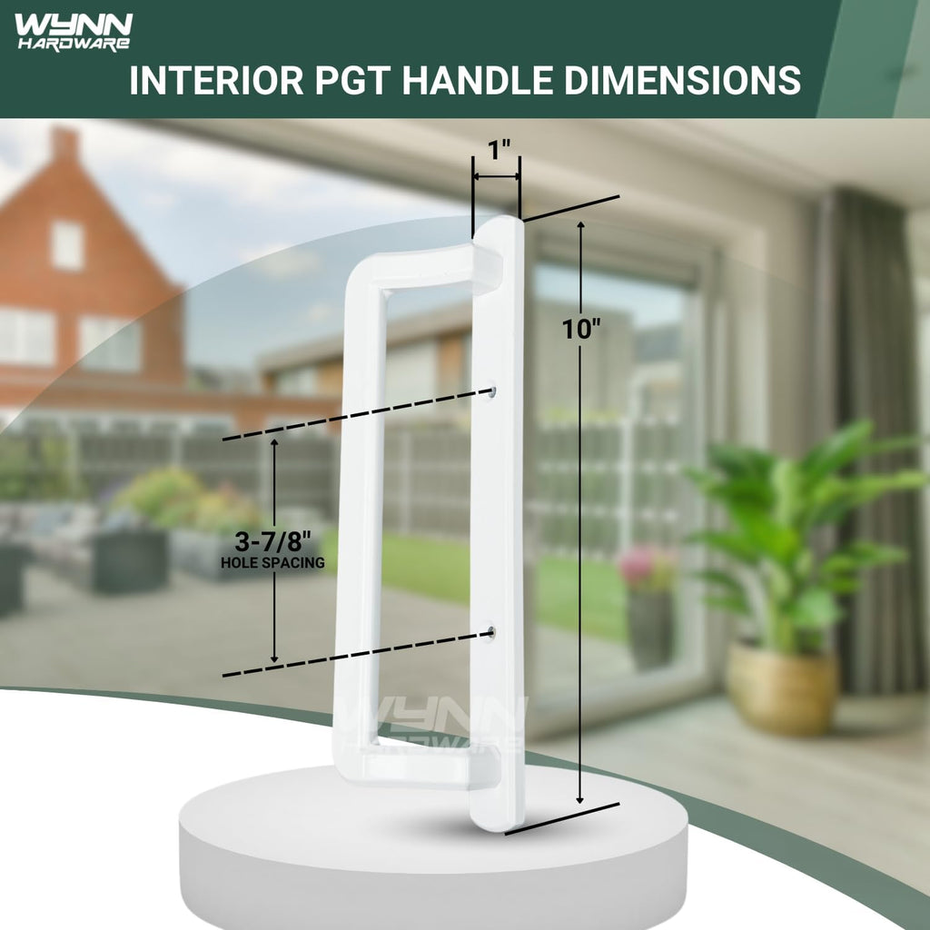 10' PGT Sliding Door Handle Set | PGT Interior and Exterior Sliding Door Handle with 3-7/8' Hole Spacing | Handle Replacement for Patio Glass Door | Mortise Lock NOT Included (White)