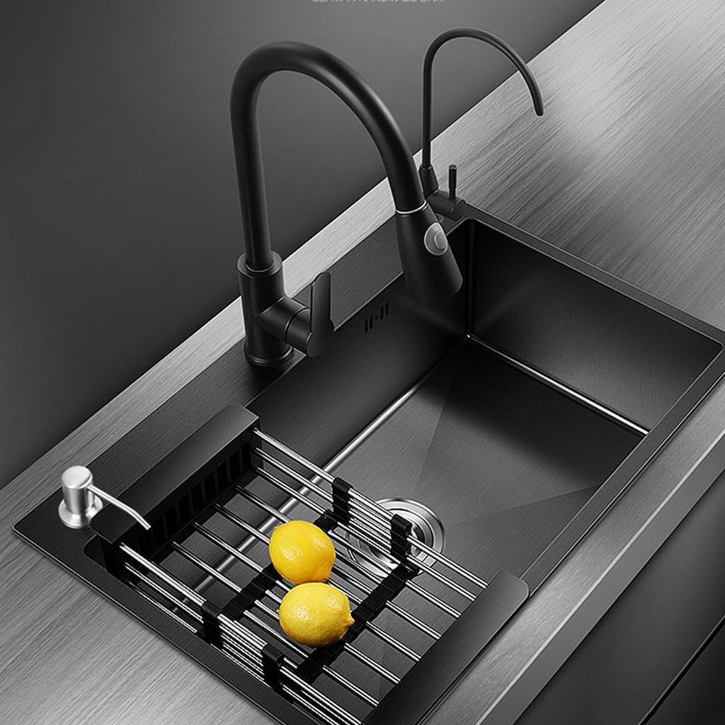 Drop in Stainless Steel Kitchen Sink, 16 Gauge Single Bowl Kitchen Sink, Black 3 Hole Workstation Sink, Topmount Bar Sink, Farmhouse Workstation Sink with Multiple Accessories (23.6 x 17.7in)