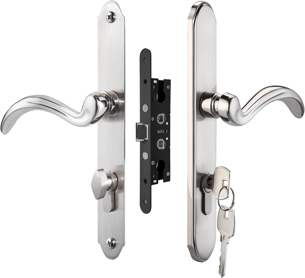 HauSun Storm Door Handle Set Replacement Kit with 2 Point Mortise Lock and Key,Security Door Keyed Lever Handle Fits for Pella or Larson Storm Door (Brushed Nickel)