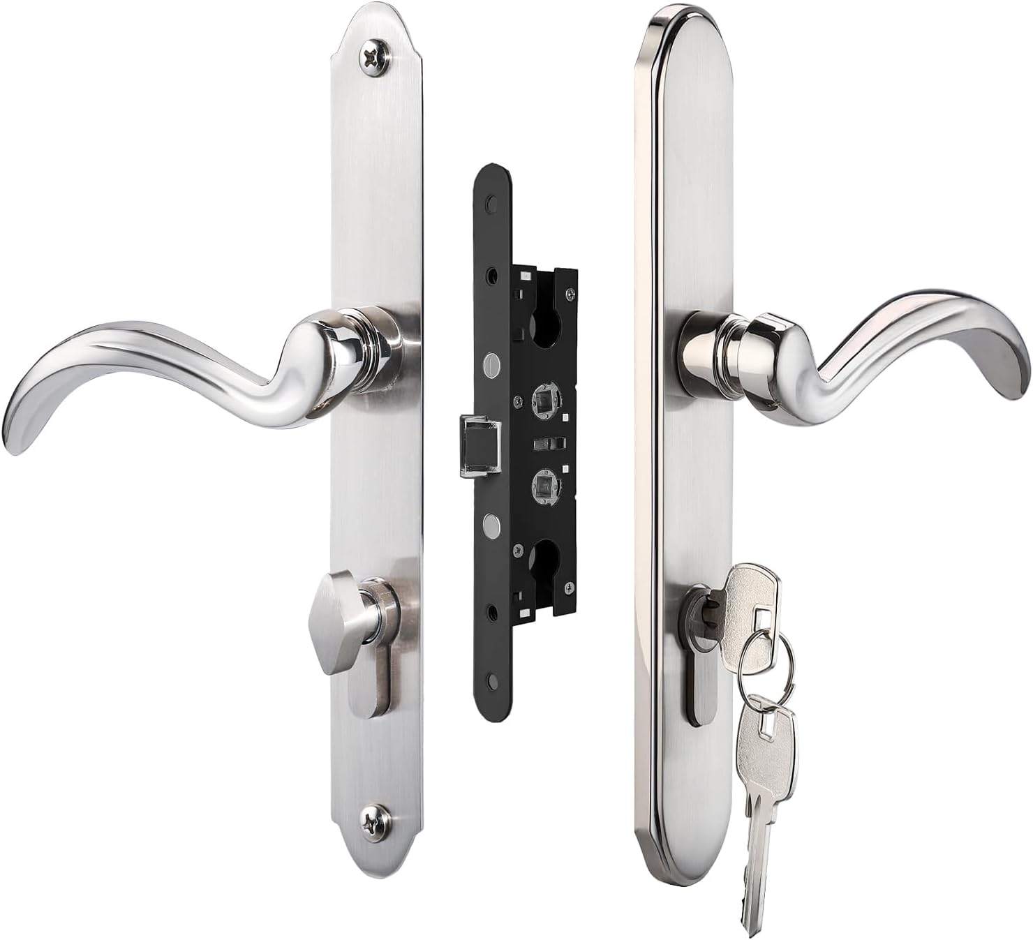HauSun Storm Door Handle Set Replacement Kit with 2 Point Mortise Lock and Key,Security Door Keyed Lever Handle Fits for Pella or Larson Storm Door (Brushed Nickel)
