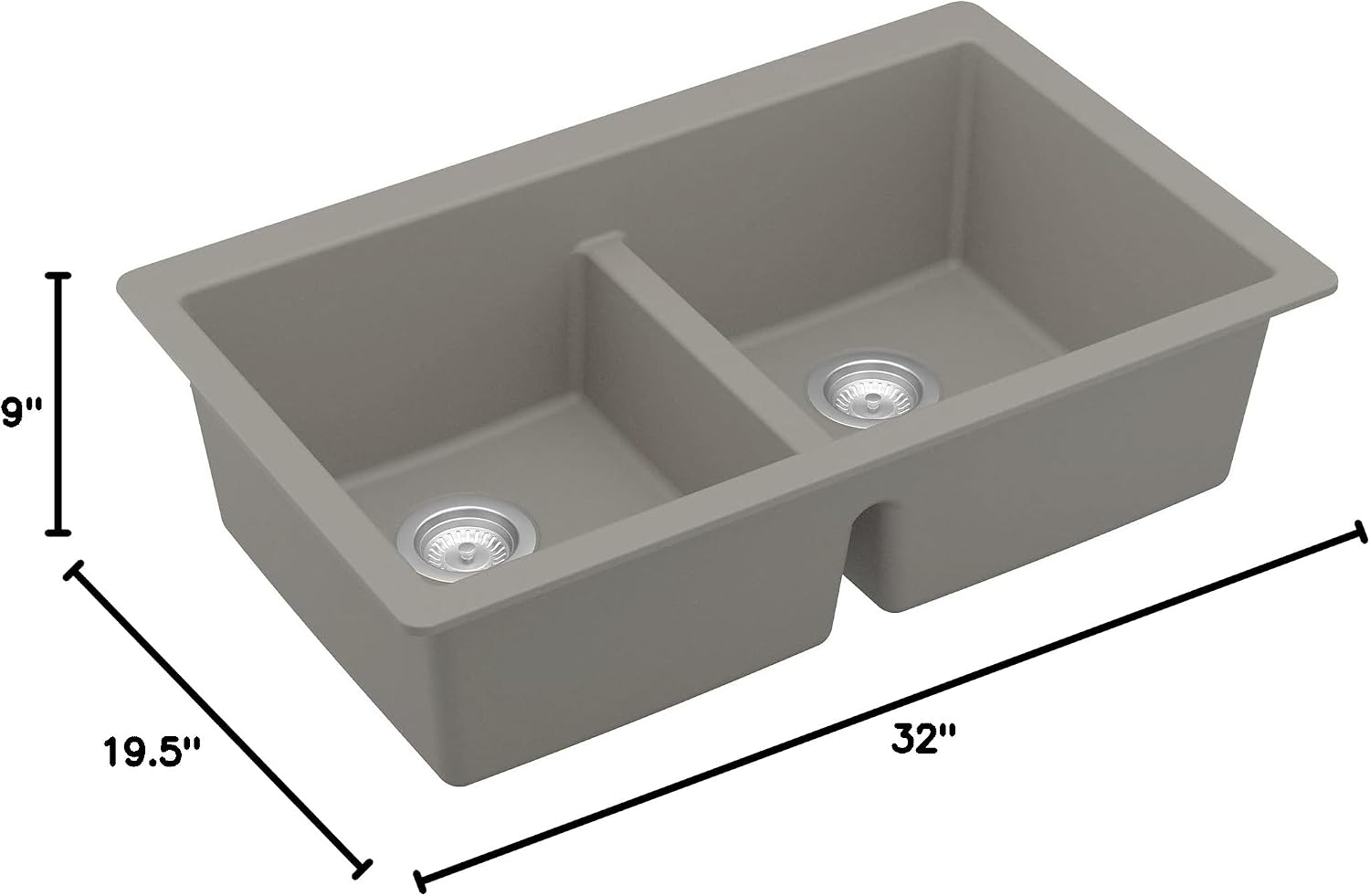 Karran 32' Quartz Composite Undermount Double Bowl Kitchen Sink with Low Divider – 50/50 Equal Bowl, 80% Natural Quartz, 535°F Heat Resistant, Sound Dampening, Concrete Color, QU-810