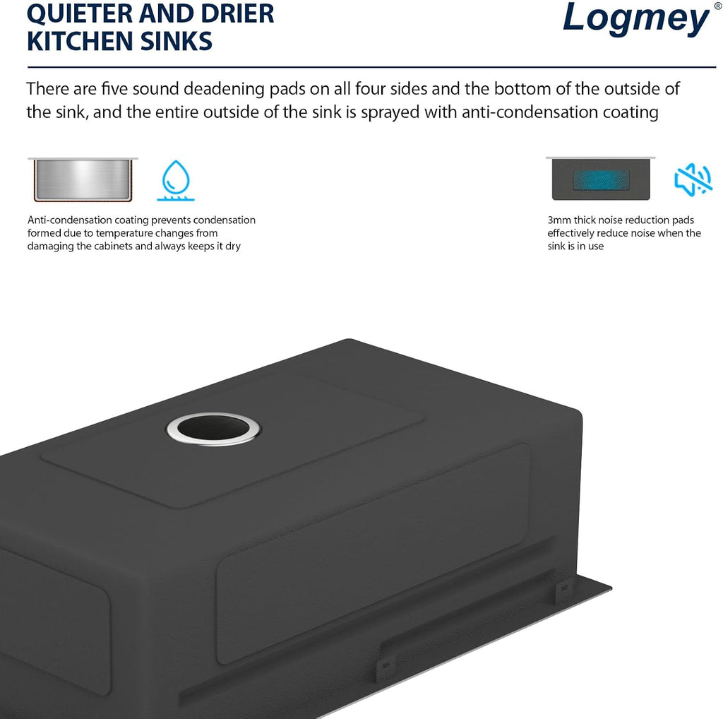 Logmey 30' Luxury Waterfall Sink Nano PVD Drop in Kitchen Sink with Faucet,16 Gauge Stainless Single Bowl Sinks with Two Knobs,Dual Split Rain Fall,Double Step,30x19x9