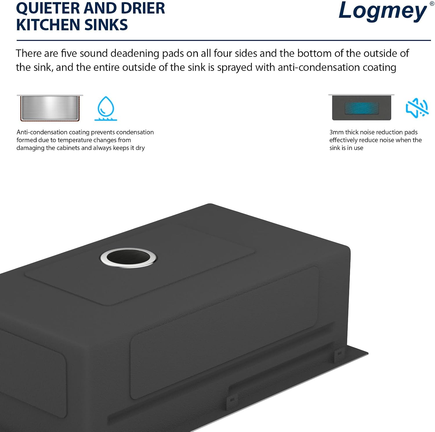 Logmey 30' Luxury Waterfall Sink Nano PVD Drop in Kitchen Sink with Faucet,16 Gauge Stainless Single Bowl Sinks with Two Knobs,Dual Split Rain Fall,Double Step,30x19x9
