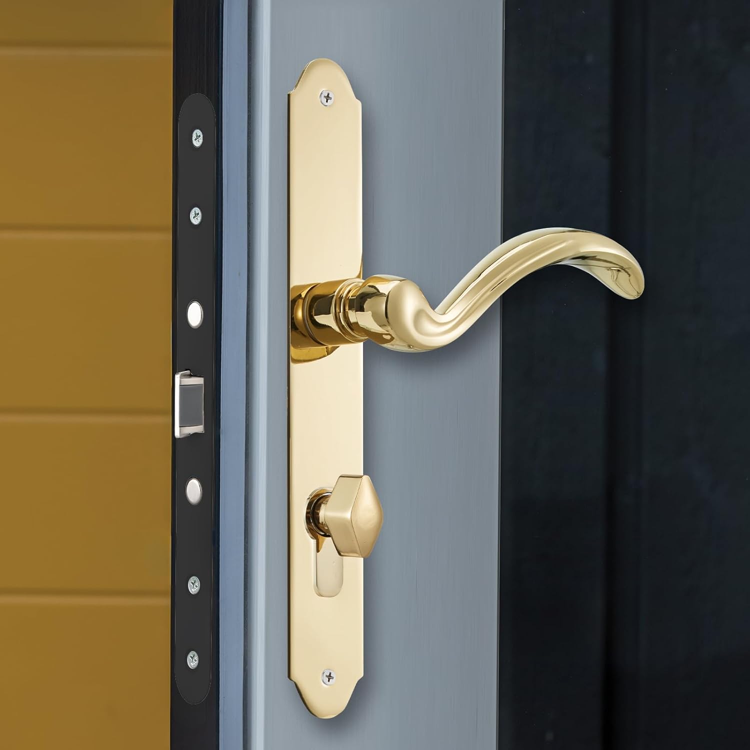 HauSun Storm Door Handle Set Replacement Kit with 2 Point Mortise Lock and Key,Security Door Keyed Lever Handle Fits for Pella or Larson Storm Door (Polished Gold)
