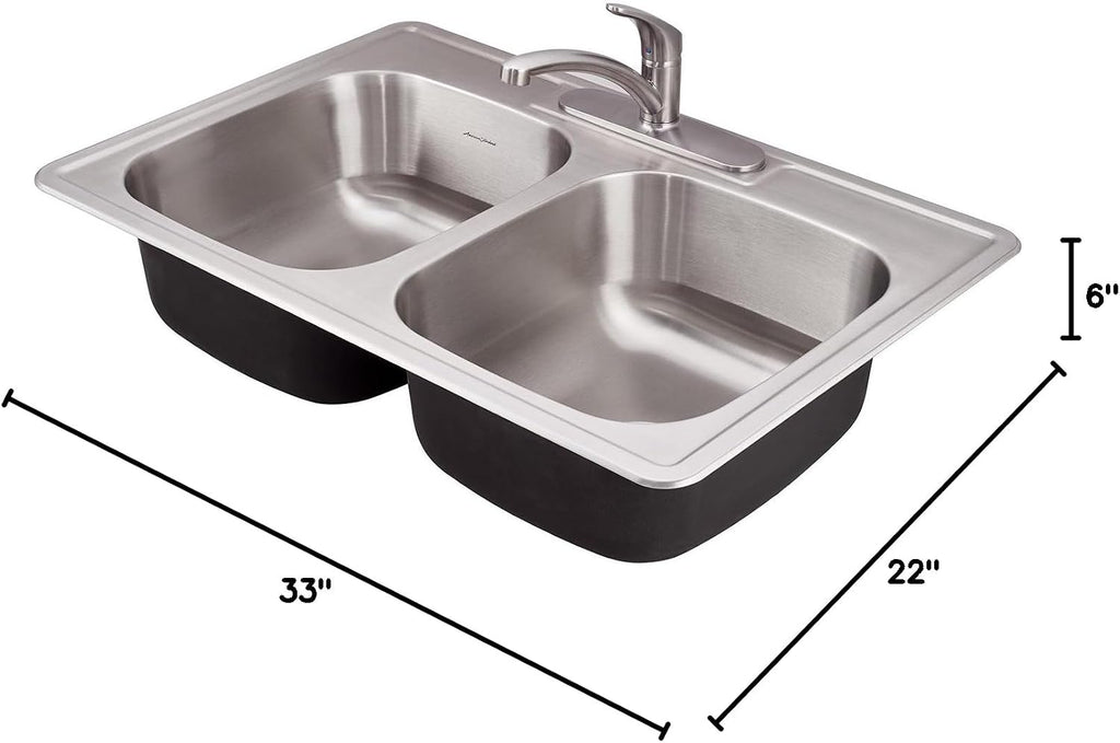 American Standard 22DB.6332283S.075 Colony Top Mount Ada 33x22 Double Bowl Stainless Steel 3-Hole Kitchen Sink