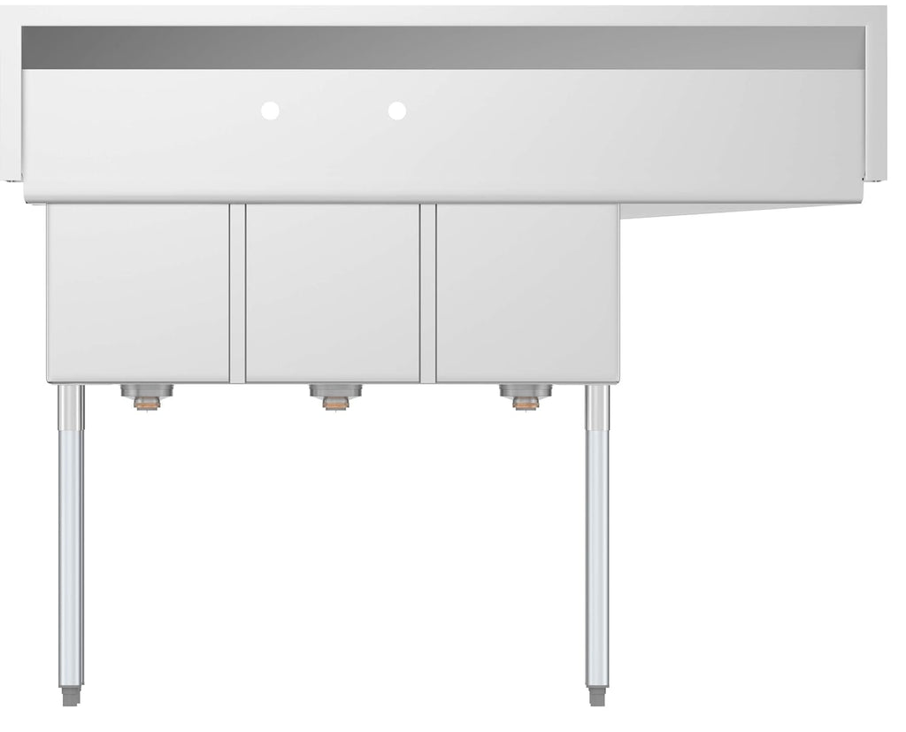 KoolMore 3 Compartment Stainless Steel NSF Commercial Kitchen Sink with Large Drainboard - Bowl Size 12' x 16' x 10', Silver