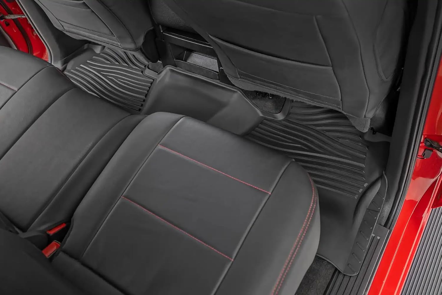 Rough Country Flex-Fit Floor Mats for Chevy Silverado & GMC Sierra 1500/2500HD/3500HD (2014–2018) Crew Cab - Front & Rear Set, All-Weather Non-Slip TPE Liners w/Spill Saver Lip