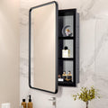 16 x 24 Black Bathroom Medicine Cabinet with Mirror Metal Frame Recessed Or Wall Mounted Single Door Storage Medicine Cabinets with Adjustable Shelves Rounded Corner Beveled Mirrors