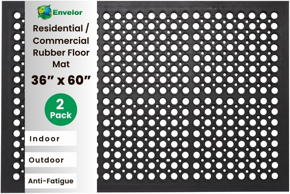 Envelor Anti Fatigue Mat 2 Pack Rubber Floor Mats Door Mat Non Slip Drainage Mat for Entryway, Kitchen, Restaurant, Garage, Heavy Duty Use Doormat, Commercial Floor Mat Industrial 36 x 60 Inches