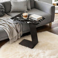 25.5-Inch High C-Shaped End Table with Marble Top & Black Metal Frame, Modern Space-Saving Sofa Side Table for Living Room, Bedroom, Small Spaces(D)